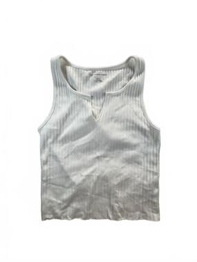American Eagle Women’s S White Ribbed Split Neck Tank Top Sleeveless Basic